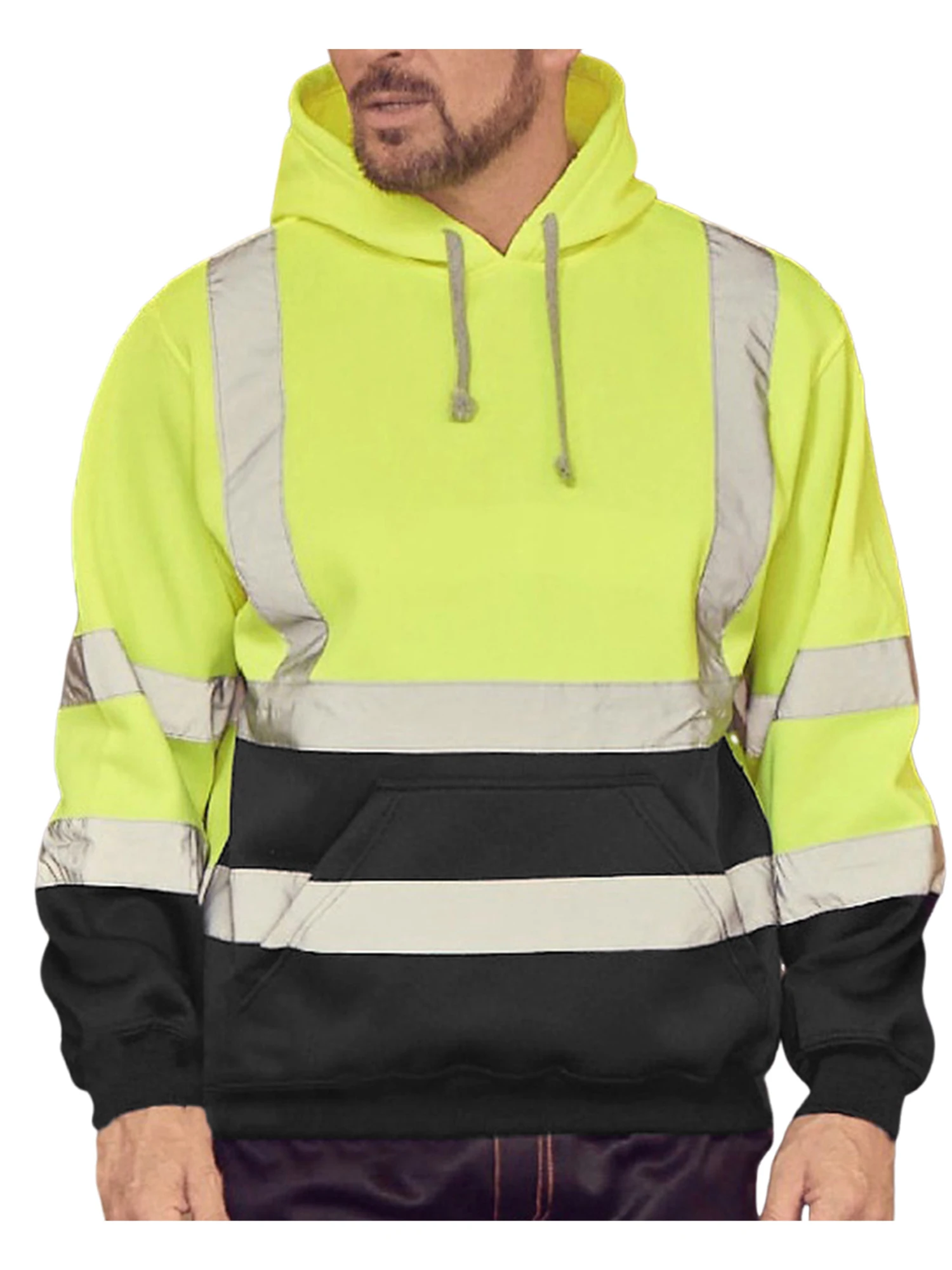 Sudadera con capucha reflectante de otoño para hombre, camisetas informales de alta visibilidad con rayas horizontales y verticales de manga larga