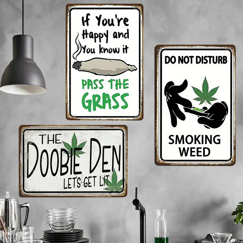 Doobie Den يتيح الحصول على علامة قصدير معدنية مضاءة ، علامة حد الأعشاب الضارة 420 ، ملصق غرفة الدخان ، فن جدار الكهف للرجل ، المنزل ، ديكور البار ، هدية ودية