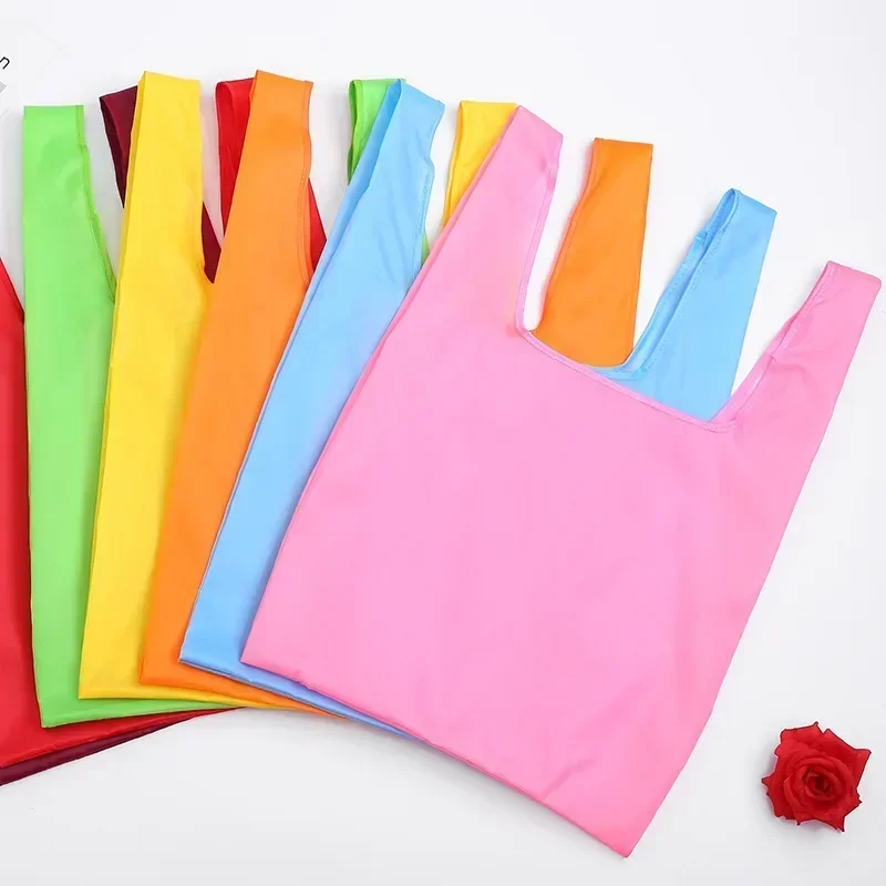 Solid Color Foldable Shopping Bag Eco Reusable Tote Oxford Fabric Casual Large-capacity Shopping Bag Home Storage Bag Supplies