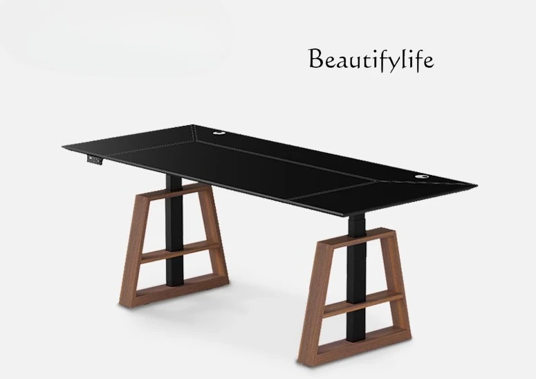 Intelligent electric lifting desk household multi-function dual motor e-sports table solid wood rock slab learning