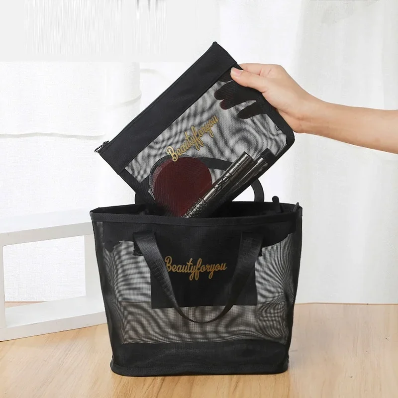 Large-capacity Makeup Bags Mesh Toiletry Cosmetic Bag Portable Travel Cosmetic Storage Bag Portable Beach Bath Bag 2024 New