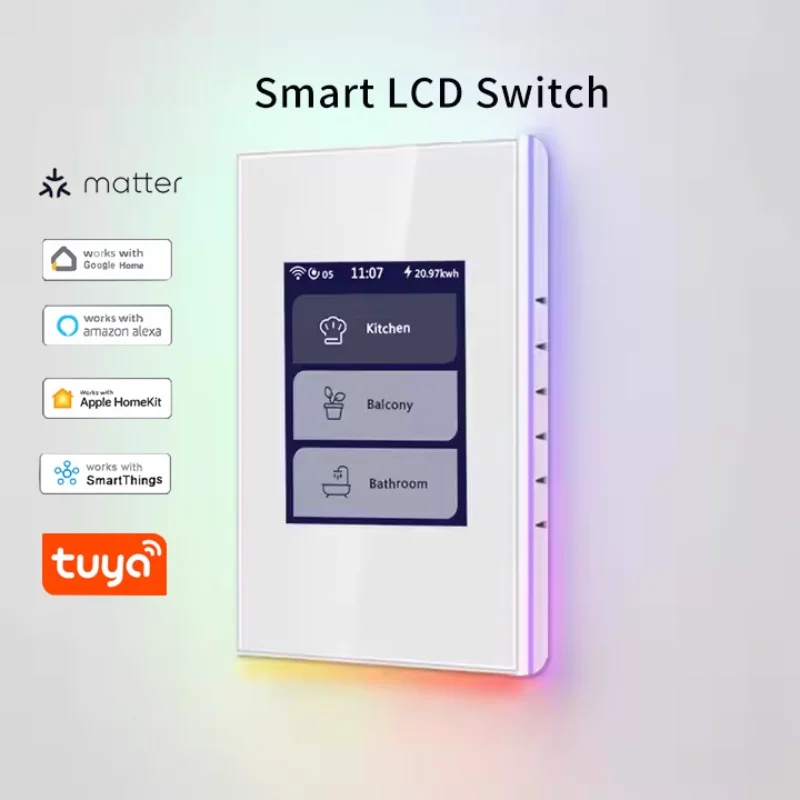 

Matter Умный дом Wi-Fi Tuya Led Smart Screen Display Switch Alexa Google Home Siri Голосовое управление Домашний многосторонний настенный переключатель