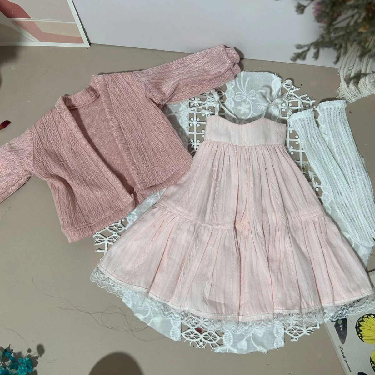 Nuevo traje de ropa para muñeca 1/4 para vestido de muñeca Bjd de 45cm + cárdigan + calcetines juguetes de niña de hadas vestir accesorios para muñecas de casa de juegos, sin muñeca