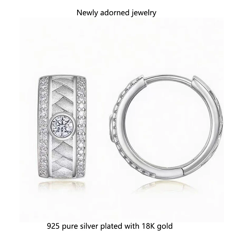

New - style Fashionable S925 Sterling Silver Earrings with Drawing Process, Inlaid with Moissanite. Stud Earrings in the Shape o