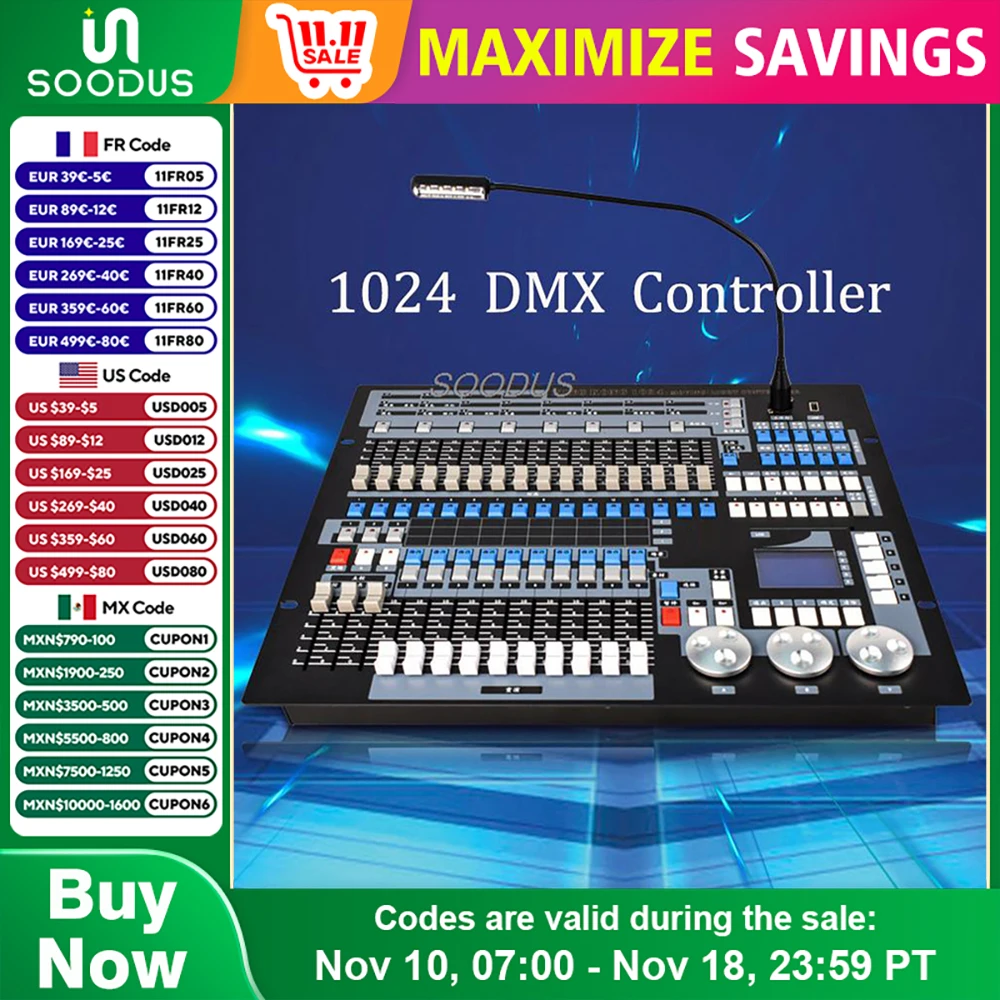 Consola DMX1024 Channel Pro, controlador Dmx, consola de iluminación de escenario más equipo de consola de iluminación para DJ Club, luz con cabezal móvil