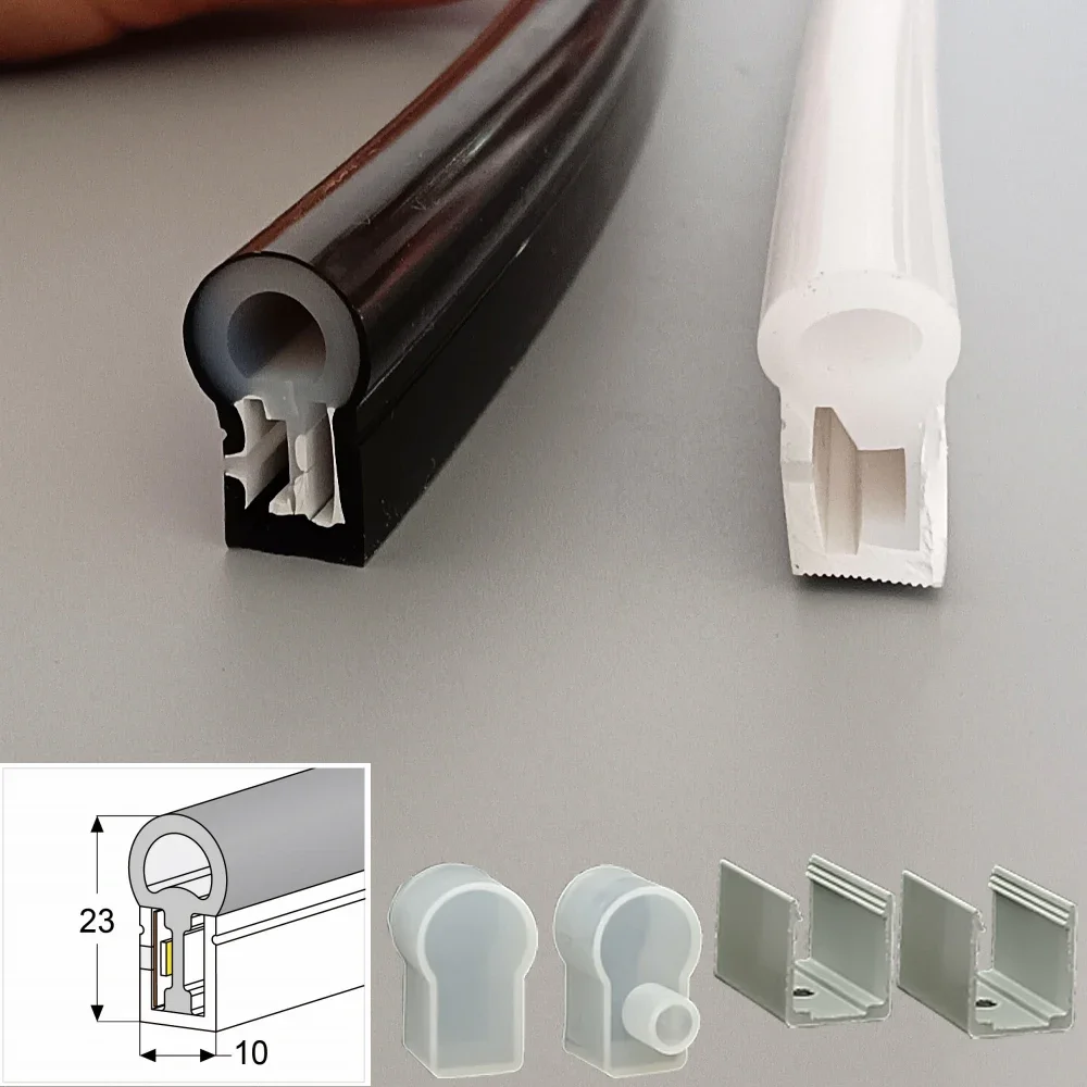 White/Black LED Neon Silica Gel Soft Cover Tube T1023 IP67 Waterproof Flexible 10mm LED Strip Light Holder for WS2812B WS2811