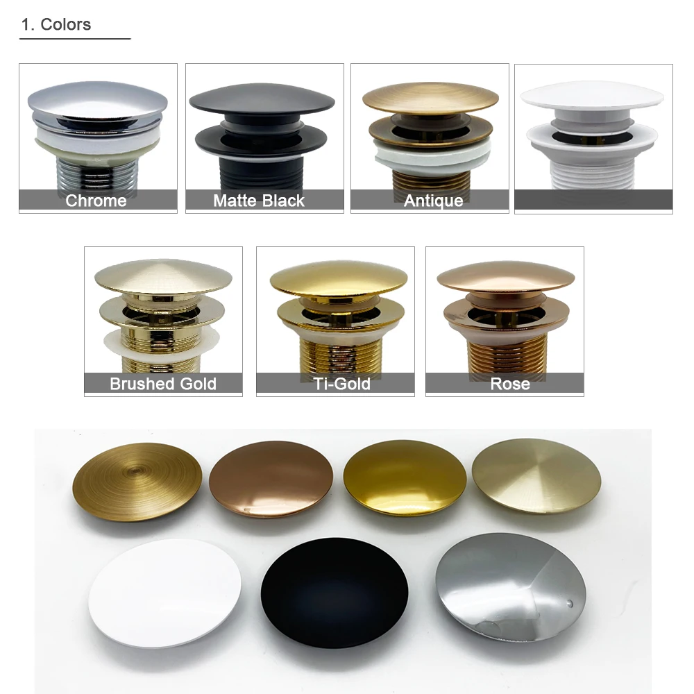 7 Colors Brass Sink Drain Cover Bathroom Pop up Top Renovation Brushed Golden White  Black Washbasin Filter Lid in Multiple