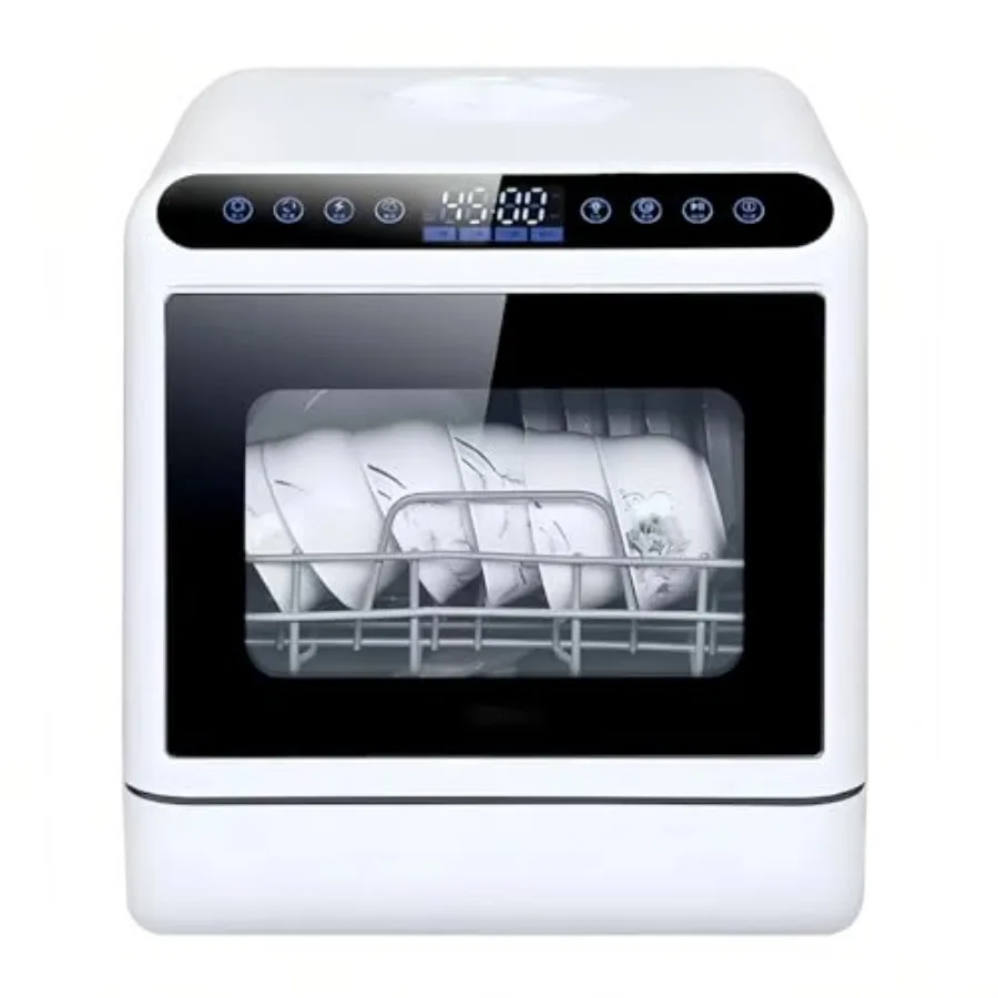 Portable Small Dishwasher Tabletop Fully Automatic with 4 Washing Modes and Drying Function Connects to Faucet or Manual Water