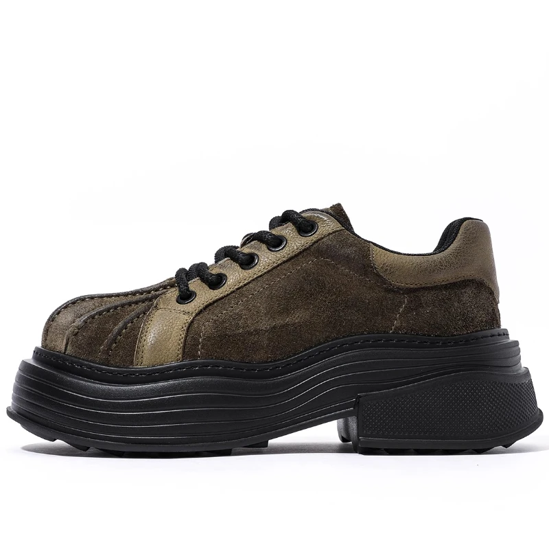 

Retro Tooling Shoes for Men's Thick Platform Heightening Big Head Bread Shoe Comfortable Breathable Versatile Casual Board Shoes