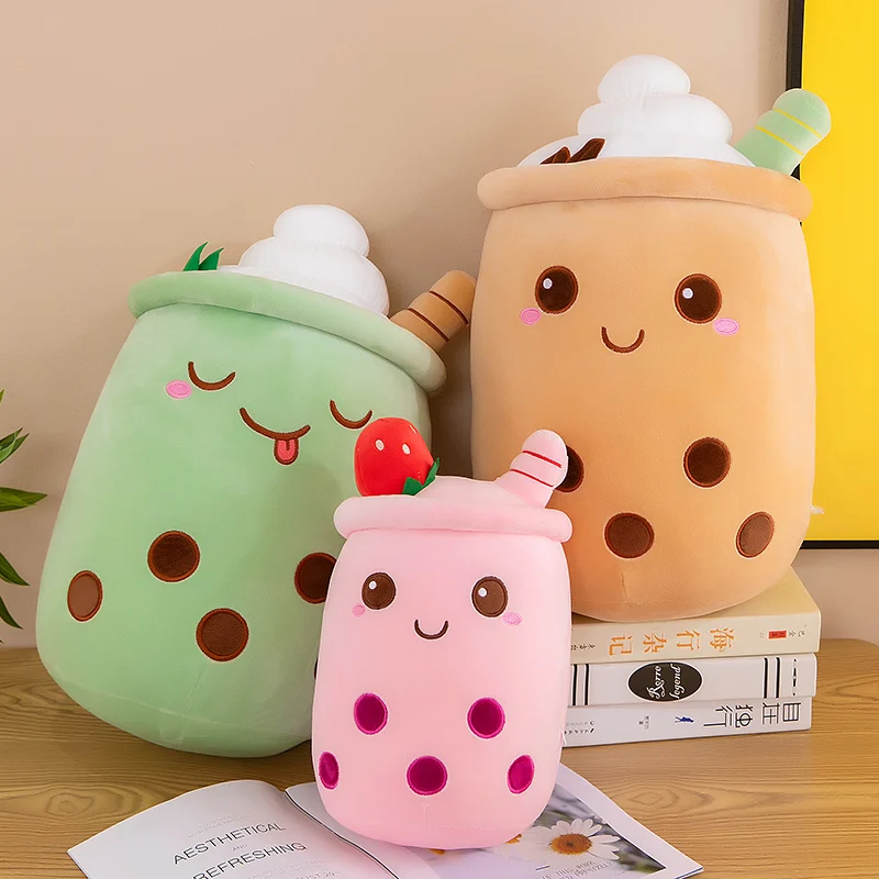 Kawaii Boba Fruit Bubble Tea All Series Cartoon Plush Toy Stuffed Animals Cute Food Milk Tea Soft Toys Room Decor Pillow Gifts