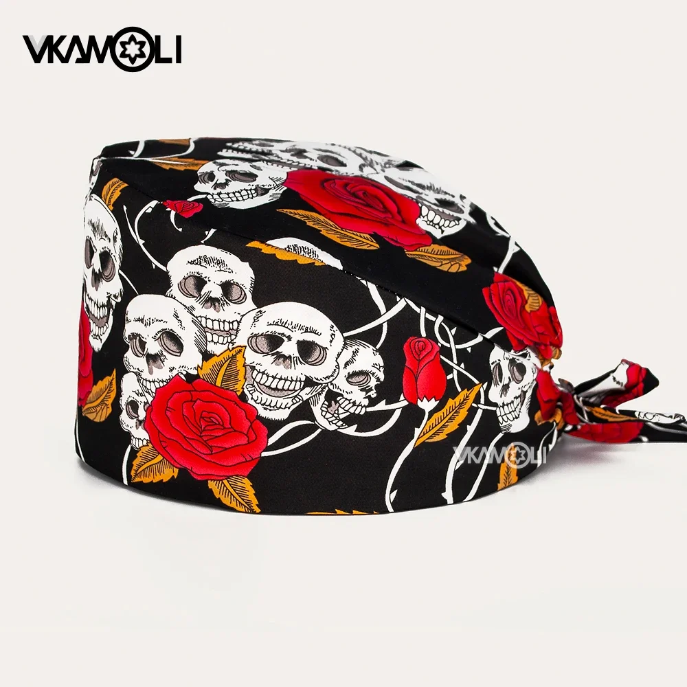 skull printed surgical hats For Women and Men scrub hat veterinaria nursing scrub caps gorros medicos dibujos animados