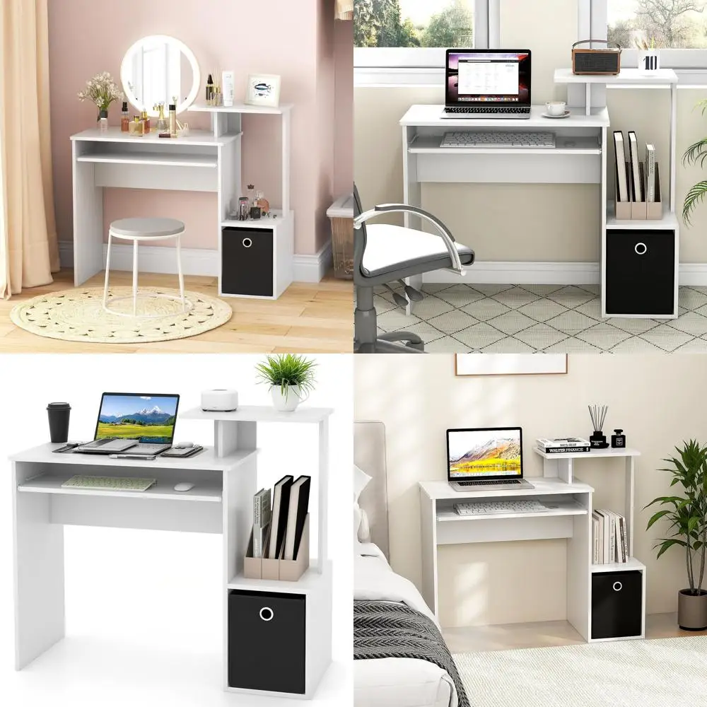 

Compact Computer Desk with Storage and Keyboard Tray for Home Office, Laptop Workstation, and Small Spaces