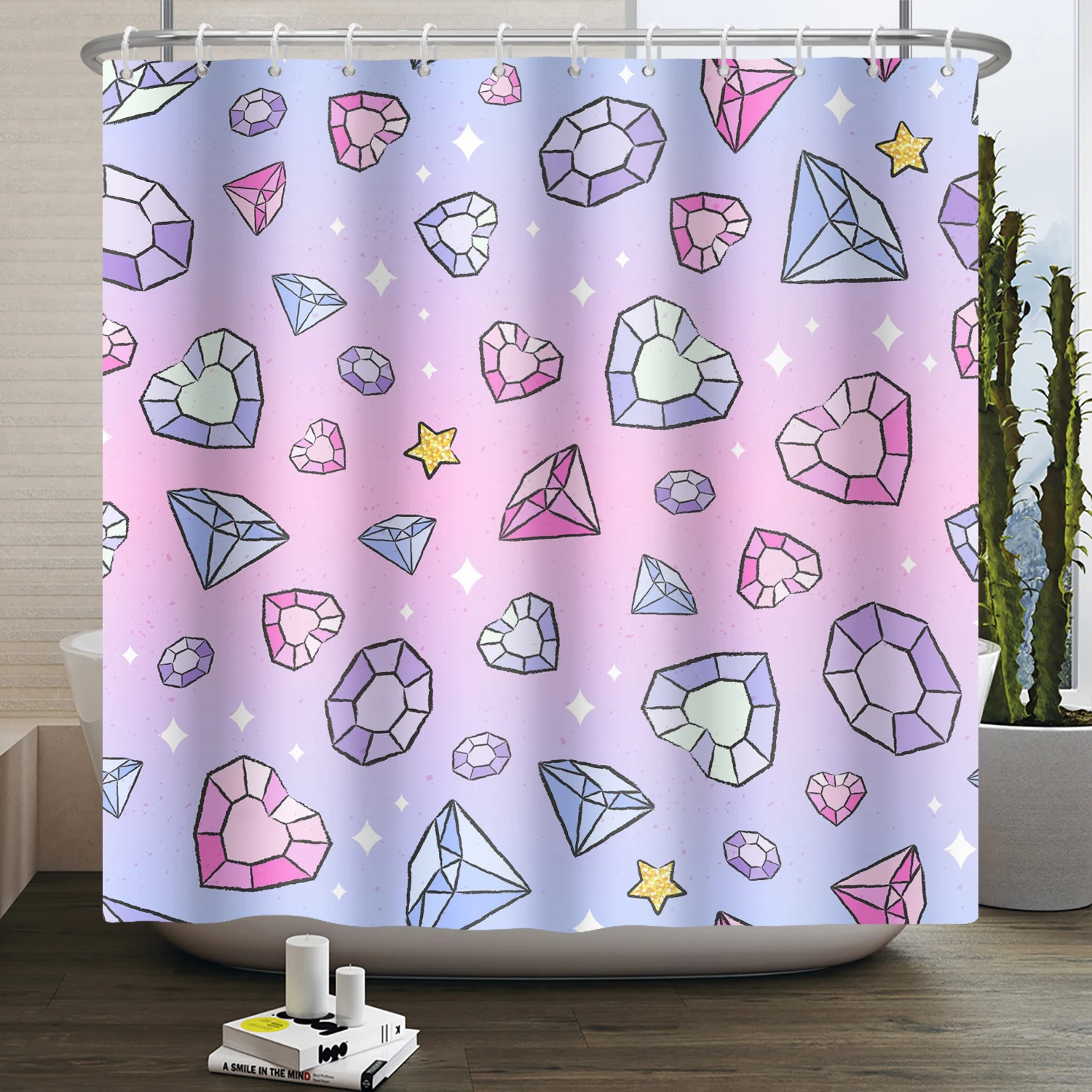 Pink Purple Sparkling Diamond Shower Curtain Girls Bedroom Decor Home Kitchen Bathroom Bar Partition Waterproof Hanging Curtain