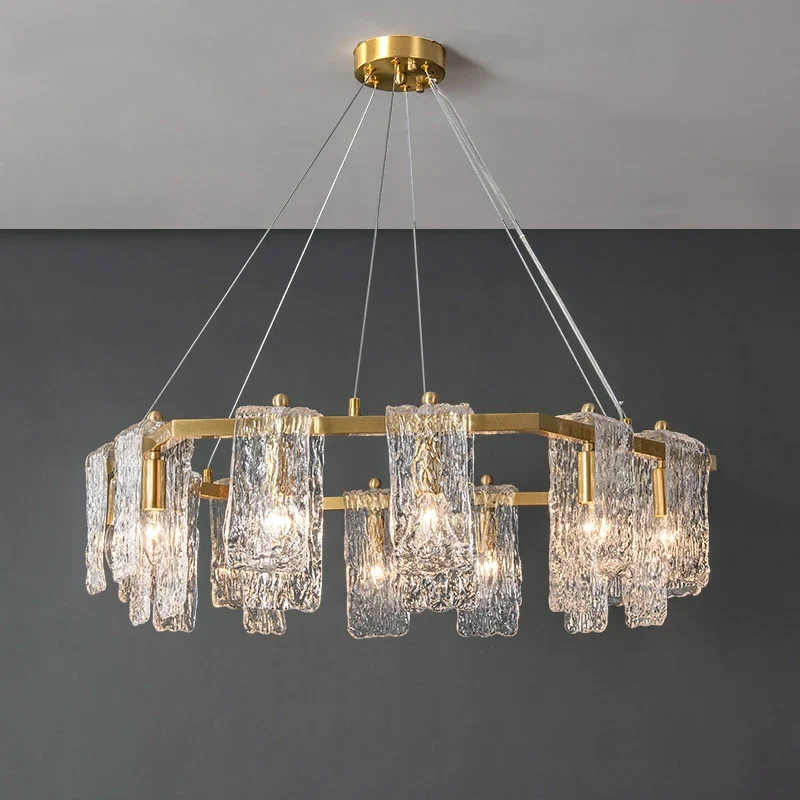 American Style Water Wave Glass Lamp Iron Gold Finish Lustre 3 Color Dimmable for Hotel Villa Ceilings