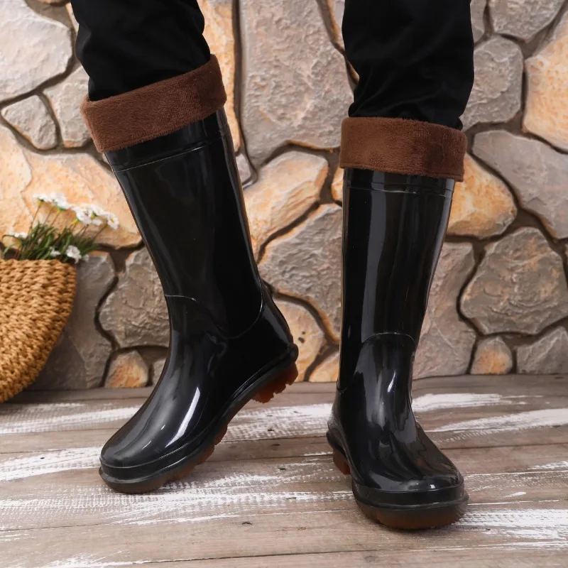 Женские длинные резиновые сапоги на трубке, большой размер 40-45, классическая модная нескользящая износостойкая резиновая обувь, водонепроницаемая и теплая обувь