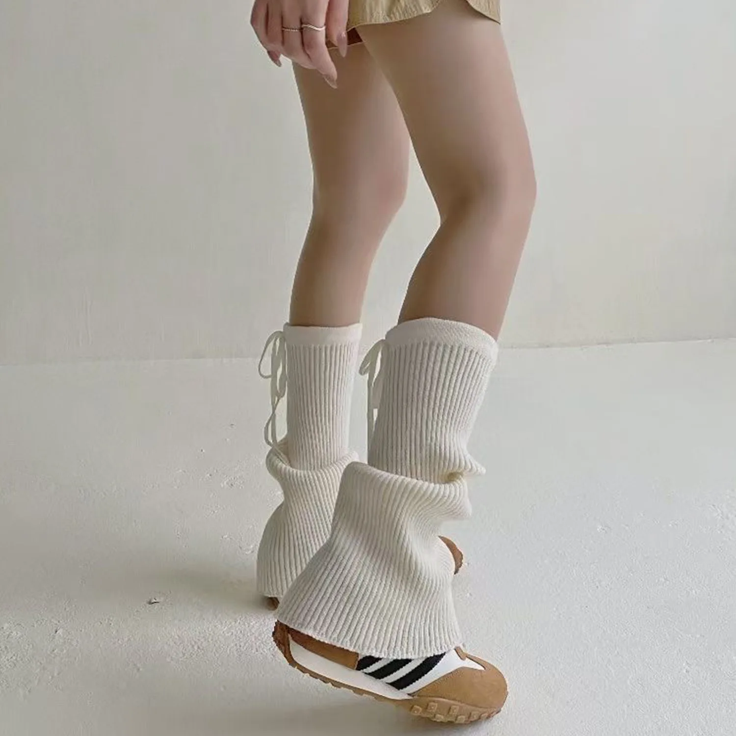 2025 New Hot-selling Autumn and Winter Solid Color Socks Niche Straps Design Sense  Leg Covers Simple and Fashionable