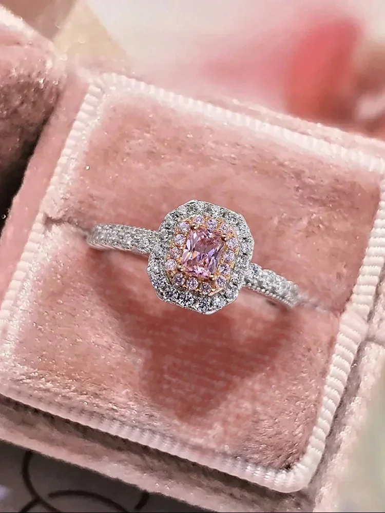 925er Sterlingsilber, modischer, zarter, süßer rosa Zirkon-Ring für Frauen, Jahrestag, luxuriös, personalisierbar, hochwertiger edler Schmuck
