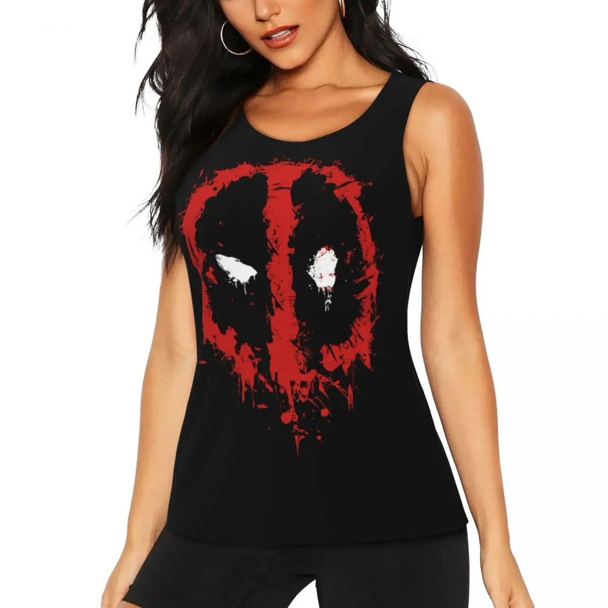 Custom Deadpool Splatter Workout Tank Tops for Women Quick Dry Sleeveless Yoga Shirt