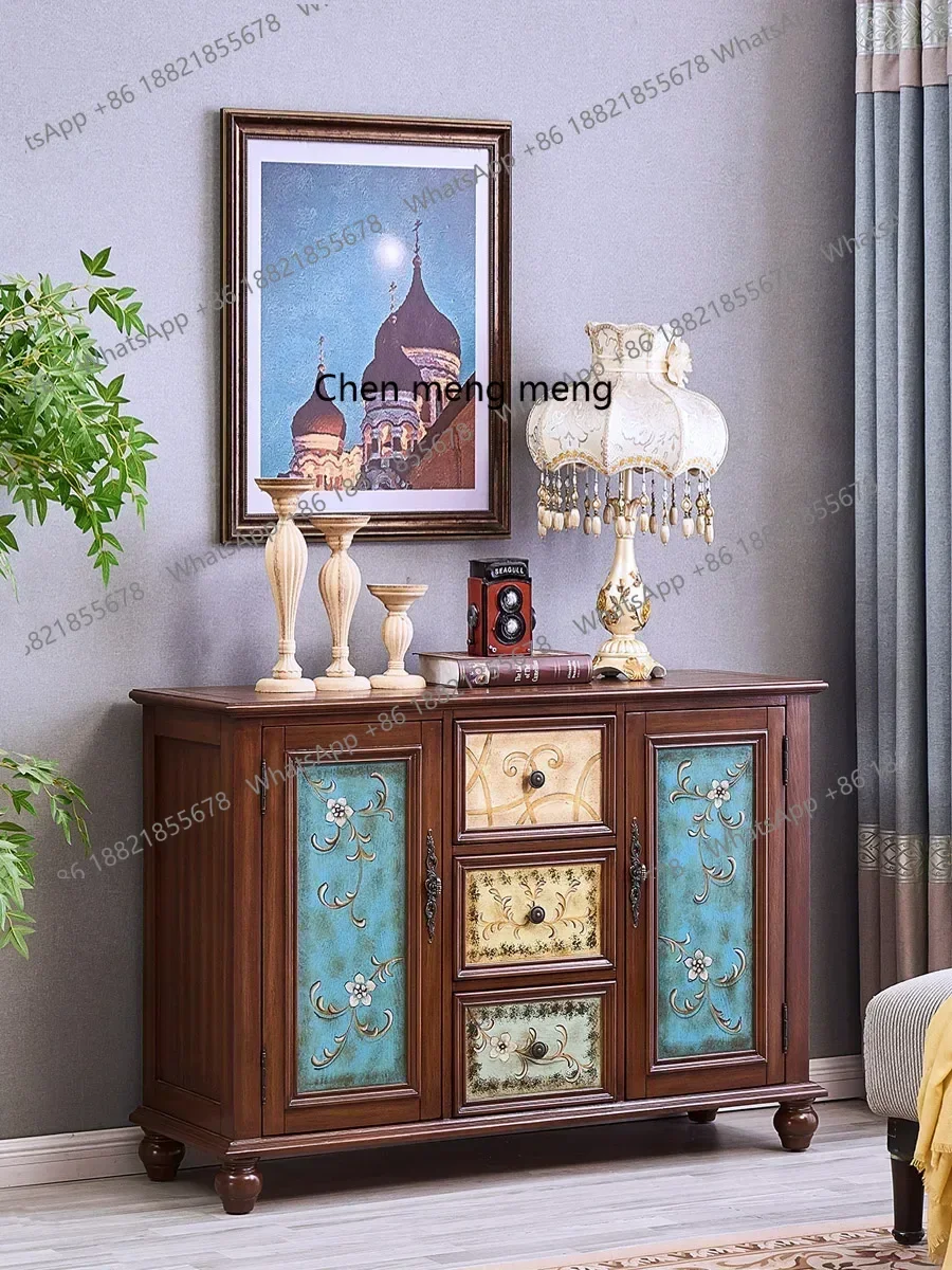 k182   American entrance solid wood retro painted wall side cabinet European living room aisle side cabinet