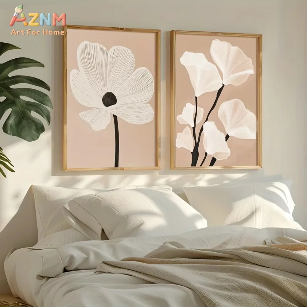 2 pièces, sans cadre, impression florale moderne, motif floral minimaliste, art mural à motifs végétaux, décoration bohème neutre