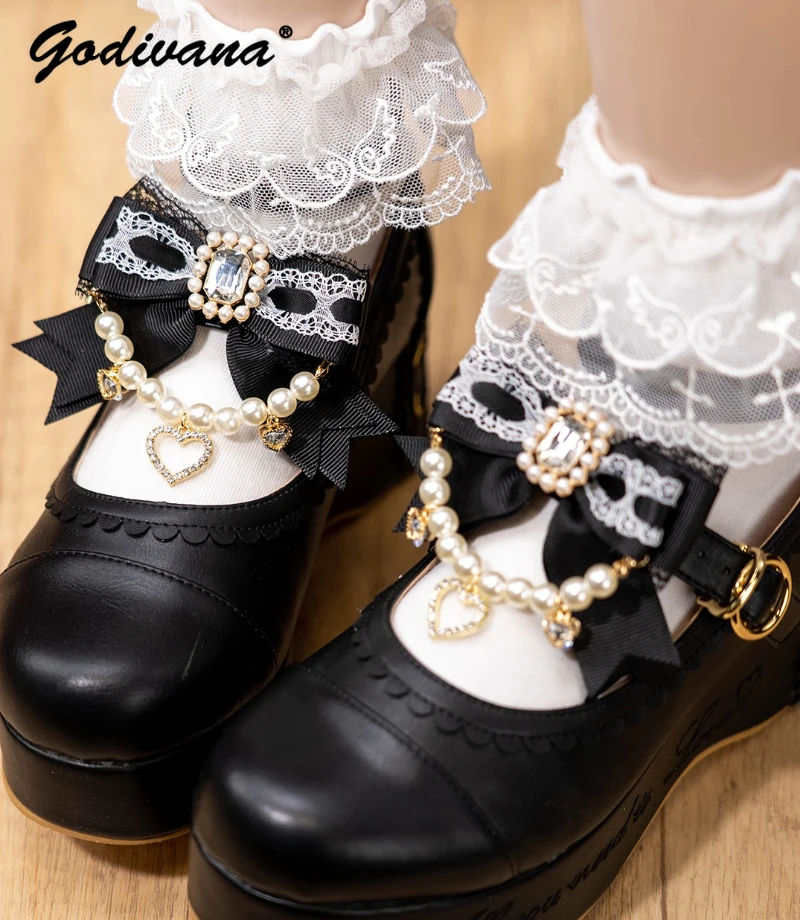 

Japanese Handmade Pearl Chain Shoe Clip Lolita Barrettes Side Clip Mine Series Mass-Produced Horsetail Headwear Shoe Ornament