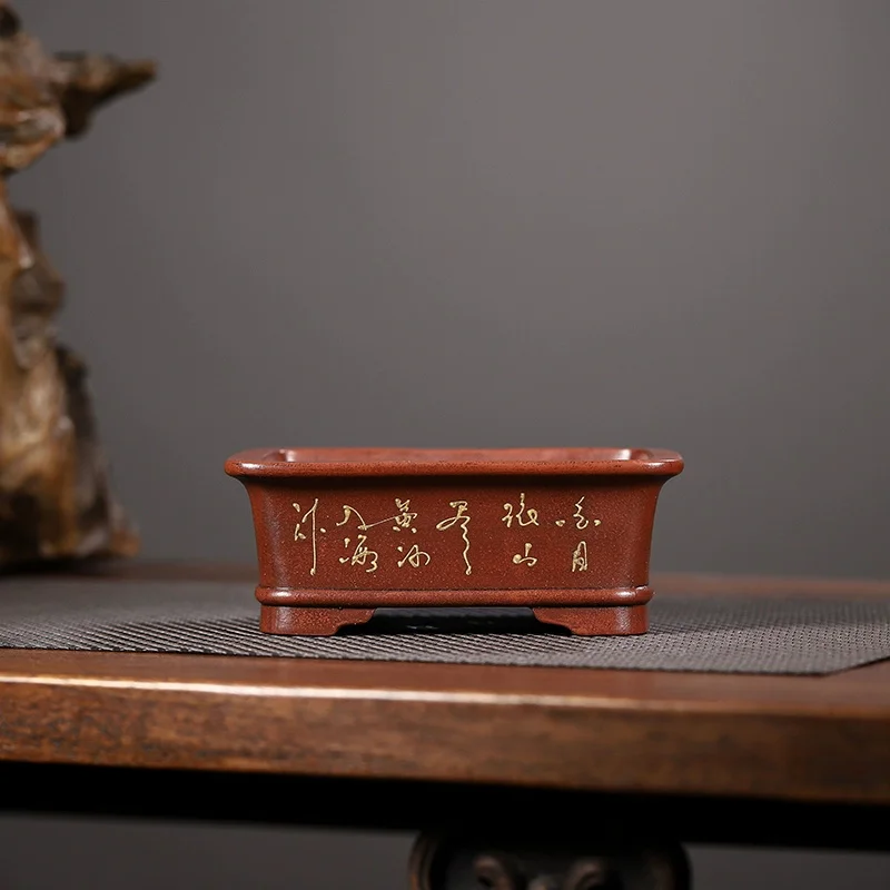 Round Angle Rectangle Bonsai Pot, Chinese Painting Vase, Cubicles, Desk, Home Table, Garden Decoration, Purple Sand