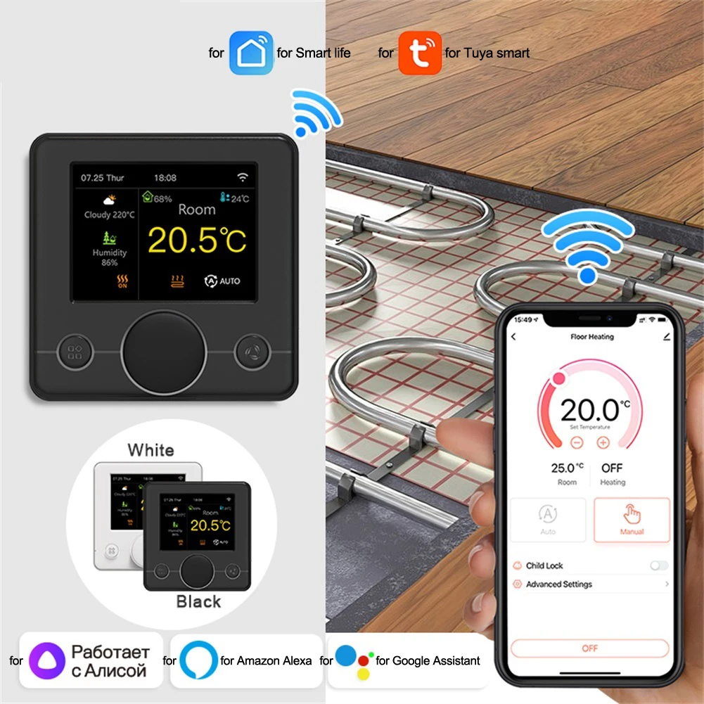 

Электрический подогрев пола, умный Wi-Fi термостат, домашняя автоматизация, белое голосовое управление, совместимое с приложениями Tuya Smart