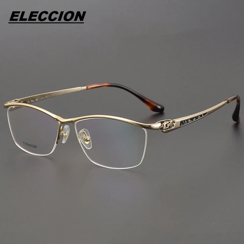 

ELECCION High-quality Pure Titanium Glasses Frame Men Myopia Prescription Eyeglasses 2024 New Semi Rim Frames Optical Eyewear