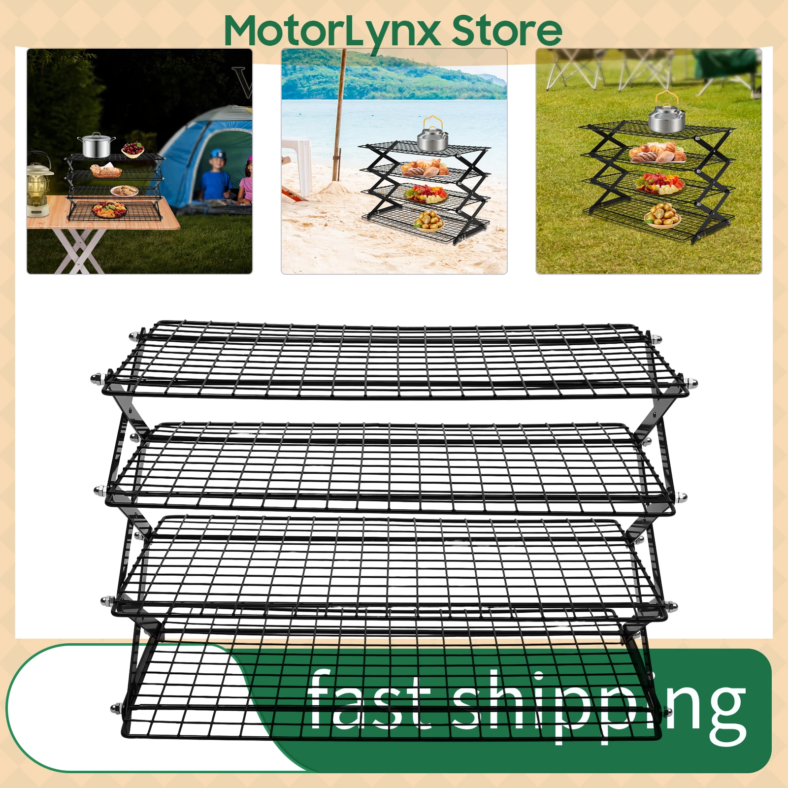 رف تبريد قابل للطي مكون من 4 طبقات، رف تجفيف للشواء، رف تبريد لخبز الكوكيز