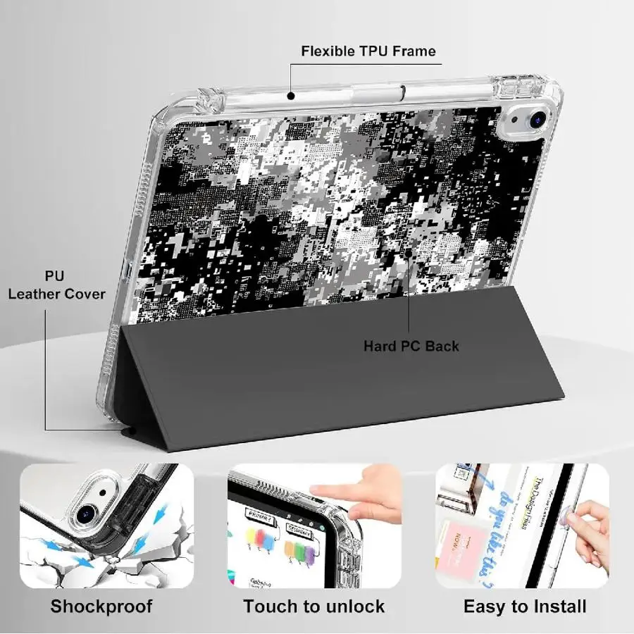 

Tablet Case For iPad Air 4 5 M3 M2 M4 11inch Pro 2025 Mini 6 7 11th 10th 9th 8th 7th 12.9inch Holder Cover Y-Fold Abstract Grid