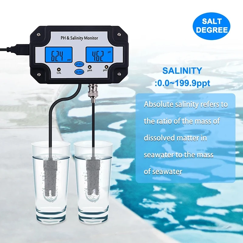 HOT SALE PH-2685 PH & Salinity Monitor 2 In 1 Ph Meter&Salinity Tester For Aquarium Pool Spa Seawater Water Quality-EU Plug