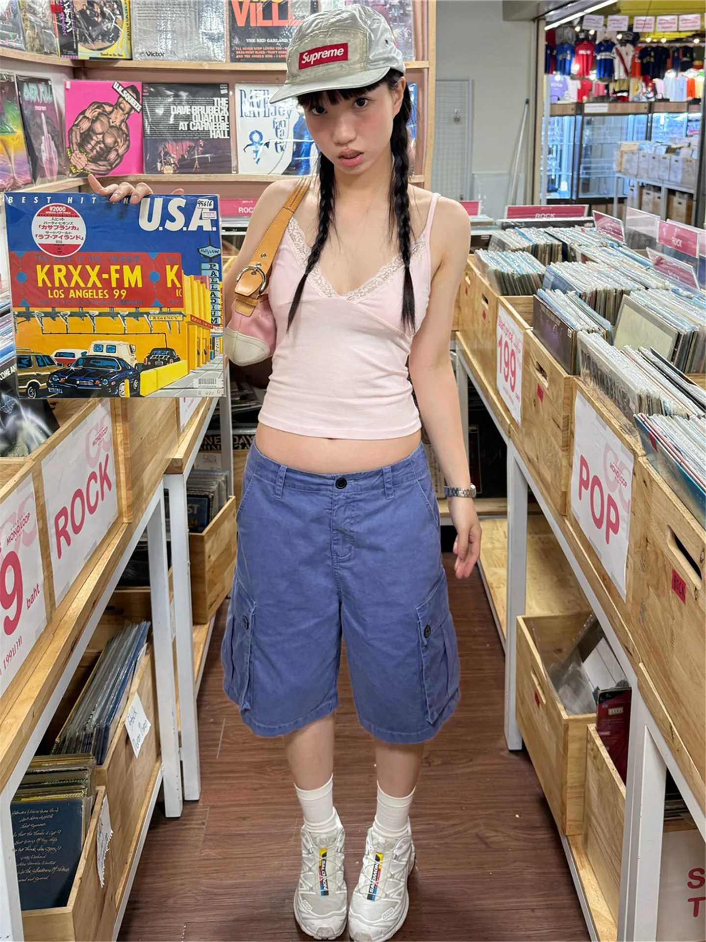

Retro American Spicy Girl Low Waist Work Pants Women Summer Loose Slim Multi Pocket Denim Mid-Length Casual Cotton Jeans