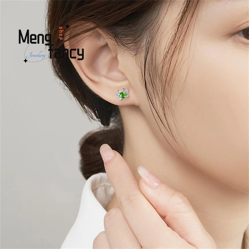 S925 Silver Inlay Natural Ice Jadeite Butterfly Earrings Simple Exquisite Elegant Fashion Luxury Jewelry Best Selling Handicraft