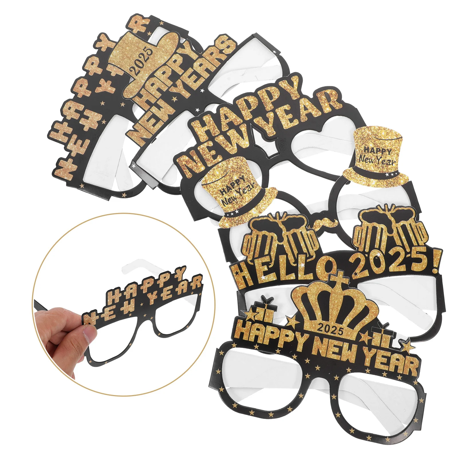 

6Pcs New Year Glasses Paper Frames Party Photo Props 2025 Eyeglasses Novelty Party Supplies Comfortable Wear Paper Glasses
