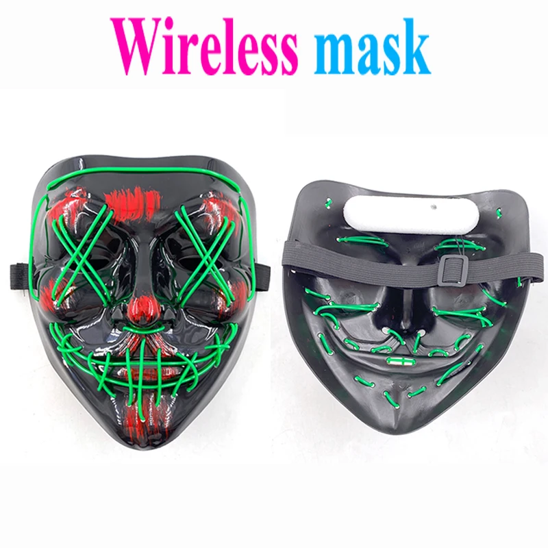 Horror Wireless Glowing Purge Maske Männer Frauen Cosplay Kostüm Karneval Leuchtende V Masken Spukhaus Leuchten Neon Dekoration