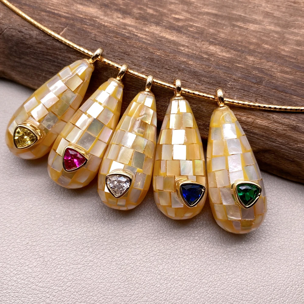 5 PCS Yellow Sea Shell Teardrop Multi Color CZ Pendant Charm Accessories DIY Craft