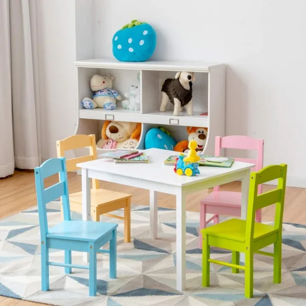 Costzon Kinderen Tafel En Stoel Set, 5 Stuk Hout Activiteit Tafel & Stoelen Voor Kinderen Kunst, Ambachten, Huiswerk, Snack Tijd