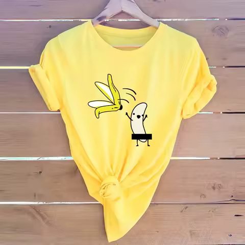 Hot European and American Funny Banana Undress Short-sleeved Women's T-shirt Tops Oversized T Shirt