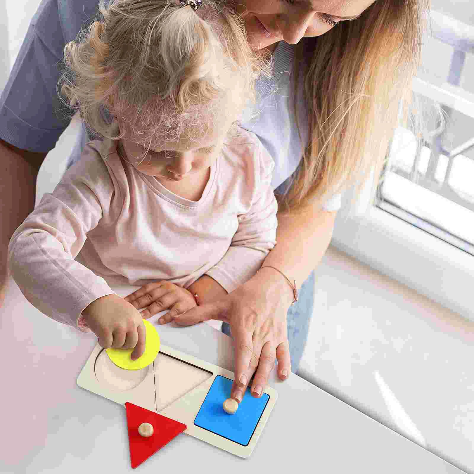 Geometric Panel Stack and Match Toy Colors & Shape Recognition Wooden Geometry Puzzle Peg Board Educational Kids