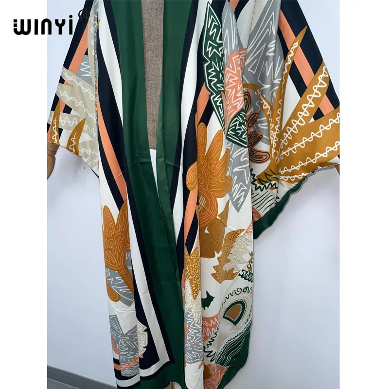 WINYI Sommer mode Strand Tragen Badeanzug Cover Up Dame Boho Strickjacke Retro druck elegante Seidige sexy Urlaub Kimono kaftan