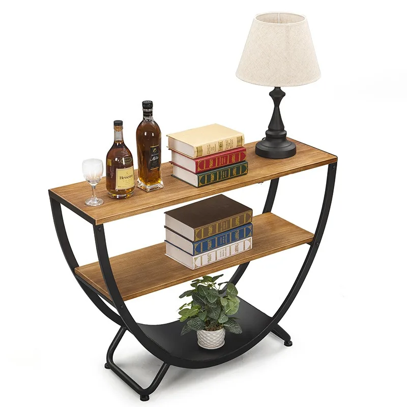 

European retro entrance table, living room entrance door, wrought iron semi-round wall side cabinet, Chinese solid wood door