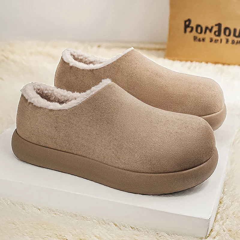 

Women Fur Flats Platform Warm Snow Boots Suede Cozy New Femme Loafer Shoes 2025 Winter Short Plush Designer Botines Para Mujeres