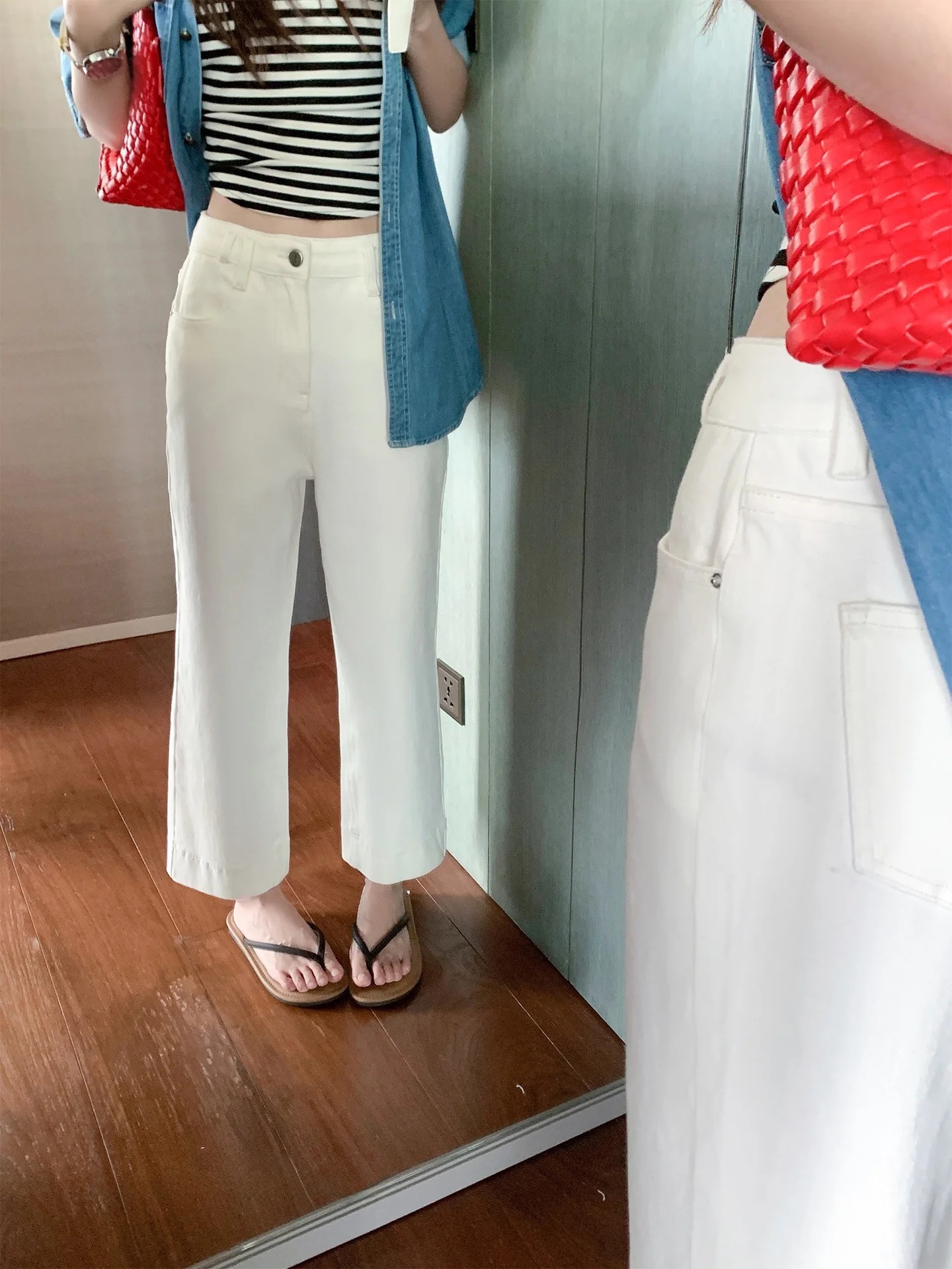 

High Waist Straight Leg White Jeans Women's Summer New Loose Slimming Versatile Long Pants Casual Comfortable Mid-Length