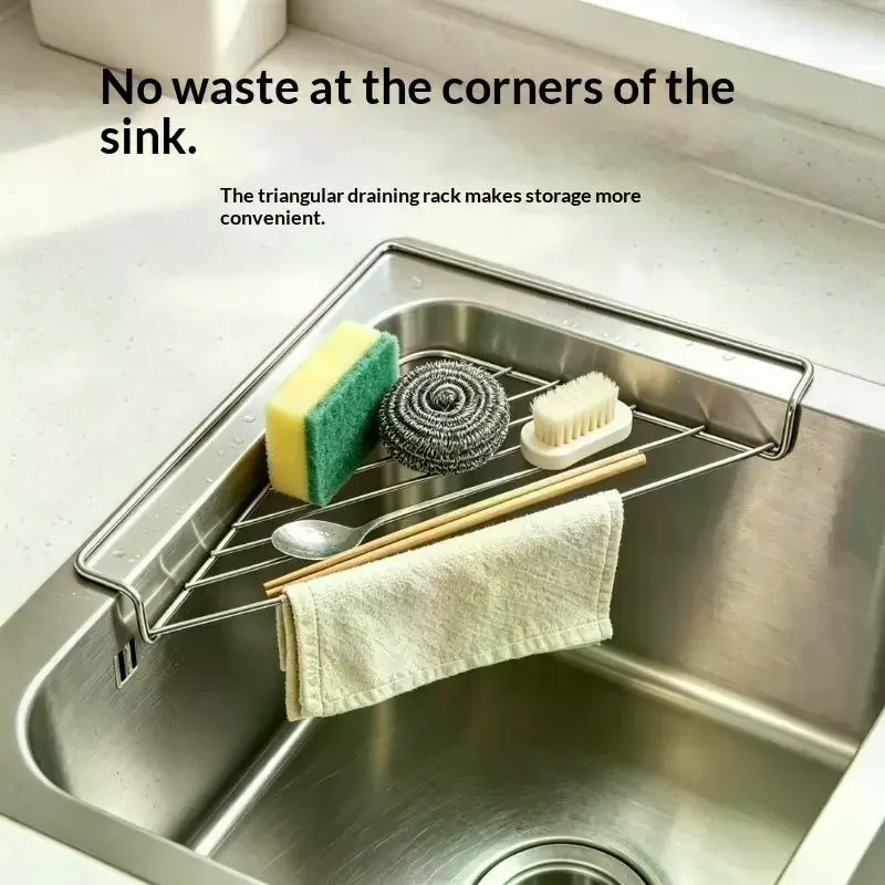 Stainless Steel Kitchen Sink Organizer Multifunctional Faucet Sponge: Drain Basket Dishcloth Scrubber Storage Rack