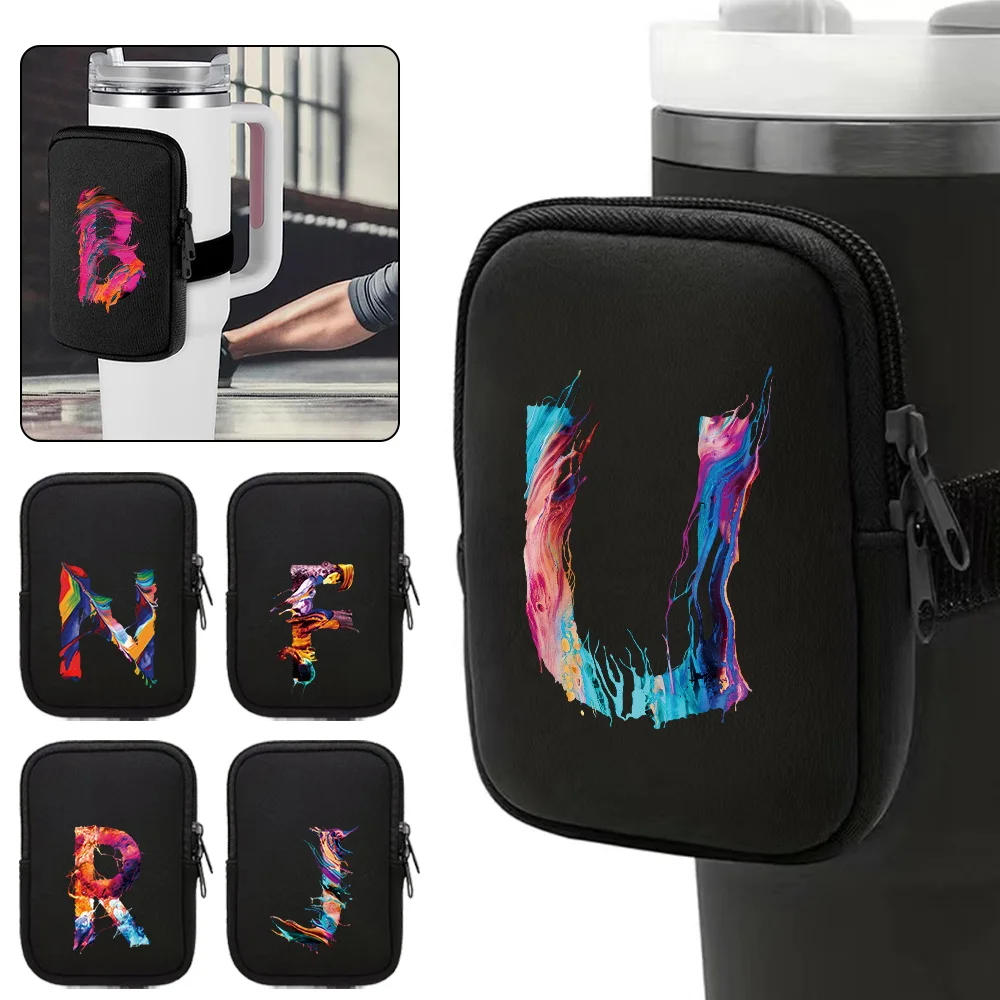 Outdoor Sports Water Bottle Pouch Handheld Paint Pattern Series Water Bottle Bags Fitness Accessories Zipper Storage Bag