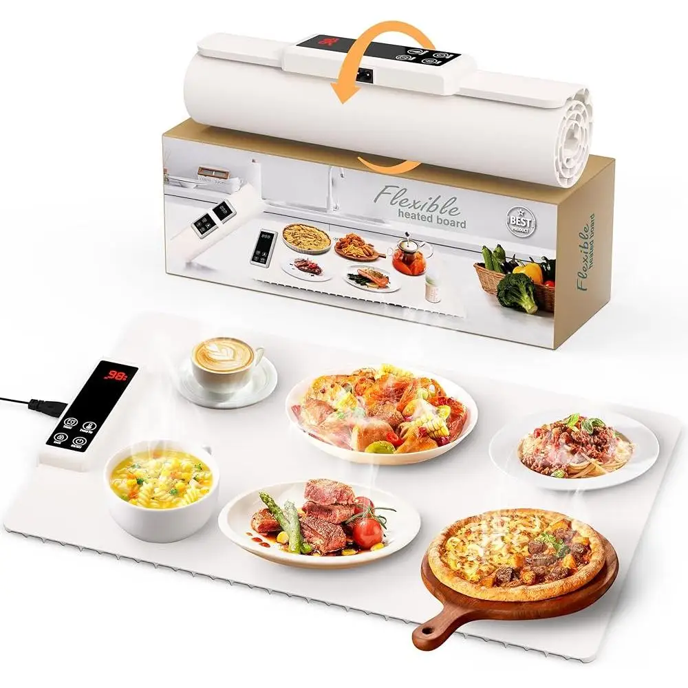 Foldable Electric Warming Tray Food Heating Mat with 6 Temperature Settings 5 Timer Options Portable Kitchen Essential