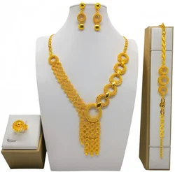 Fashion Gold Color Drop Earrings Necklace Set for Women Dubai African Luxury Bead Hollow Design Wedding Party Jewelry