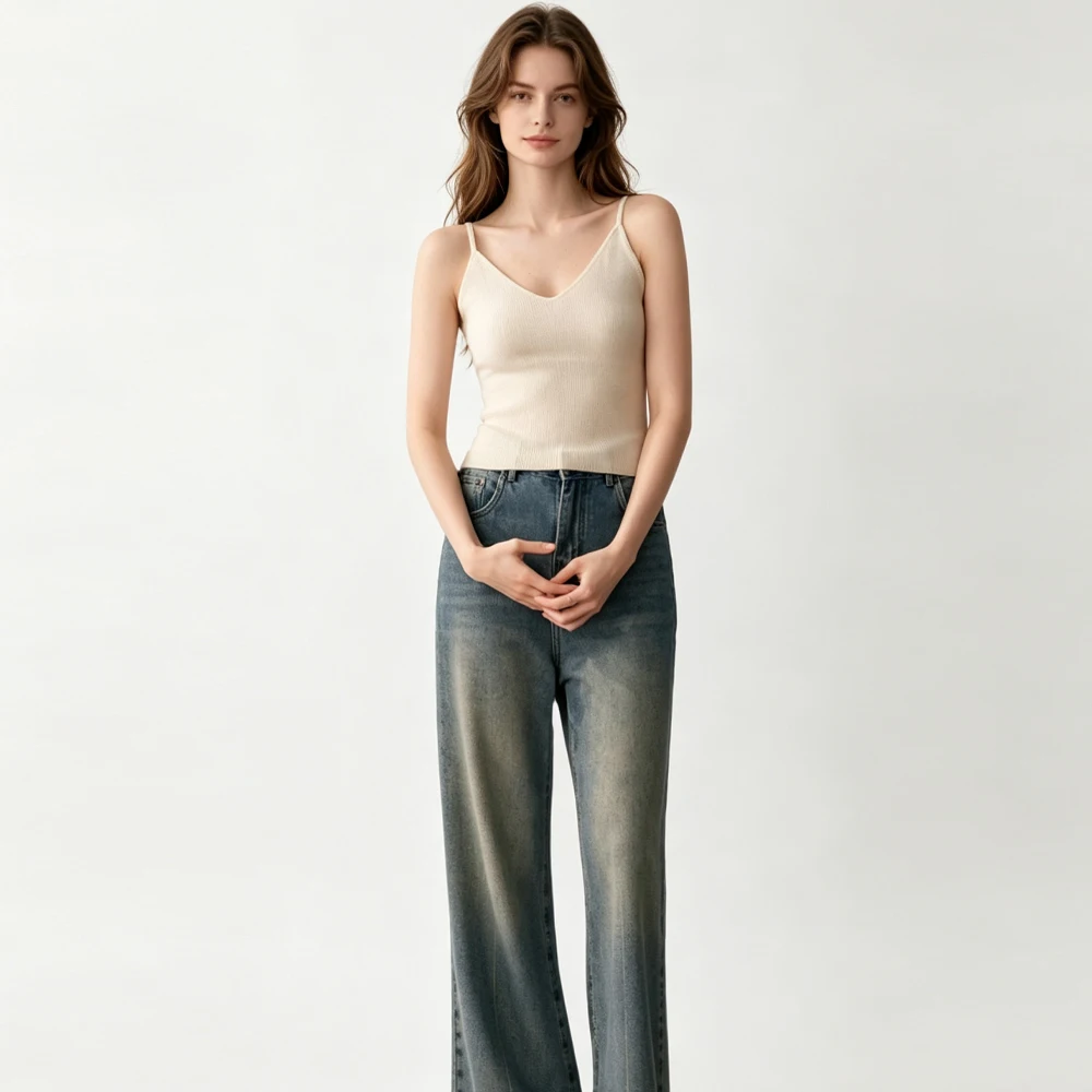 Women's Casual New Season Versatile Slim Shoulder Strap Goat 35% Cashmere 65% Wool Blend Knit Strapless Slim Fit Sweater