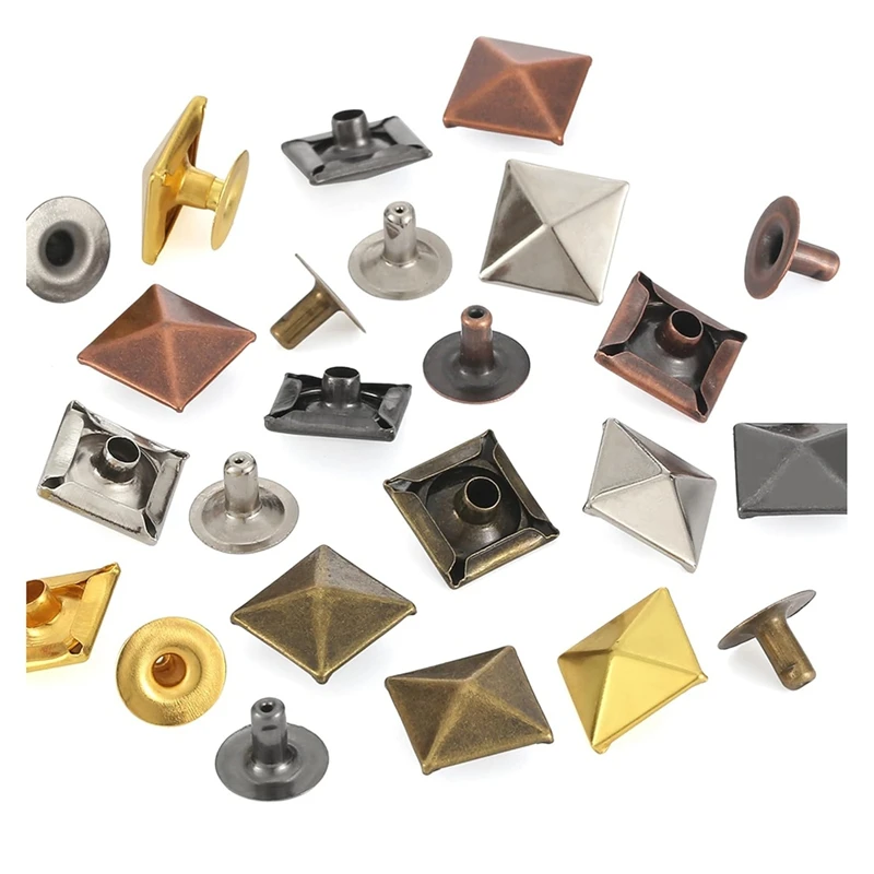 120 Sets 12Mm Pyramid Earrings Clothing Square Rivets Leather Fabric Metal Studs For Shoes Bags Waist Craft