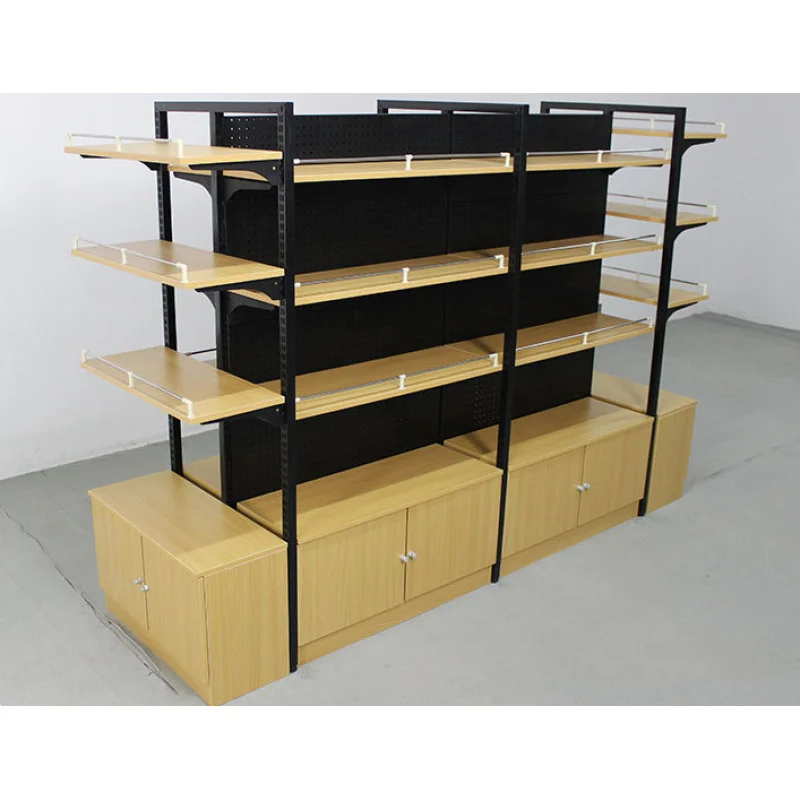 custom.Black Style Steel Wooden Displays Stands Customized Grocery Store Metal Display Racks